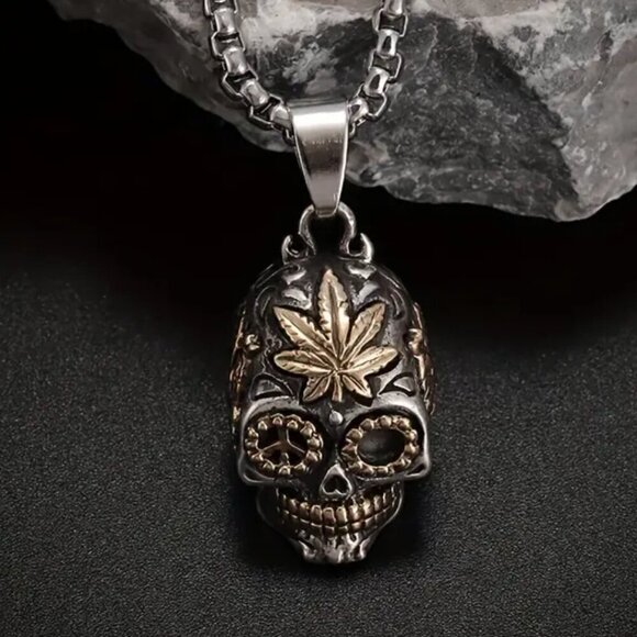 Day of the Dead Sugar Skull 420 Herb Necklace / Pendant #1453 - Picture 7 of 10